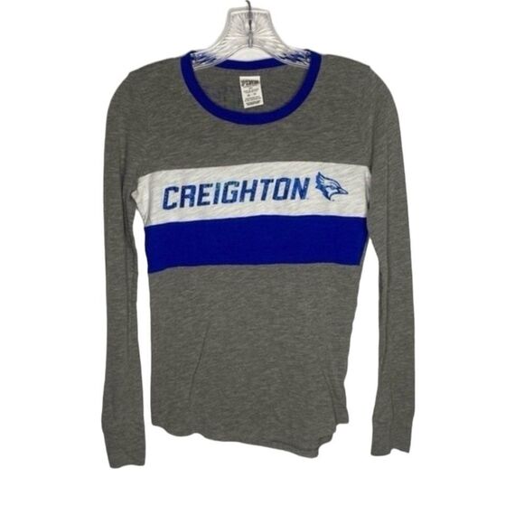 Pink Victoria Secret’s Gray Blue Long Sleeve Creighton Blue Jays Tee XS - Picture 1 of 4
